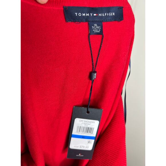 Tommy Hilfiger Women's Off Shoulder Thin Knit Sweater Red NEW ~ Size XL - Picture 5 of 5